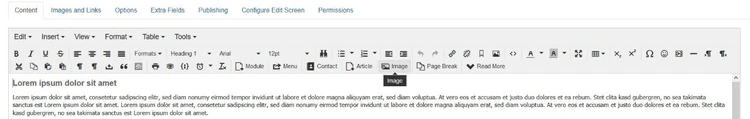 Joomla!: Menu bar of the editor, TinyMCE Joomla!: Menu bar of the editor, TinyMCE