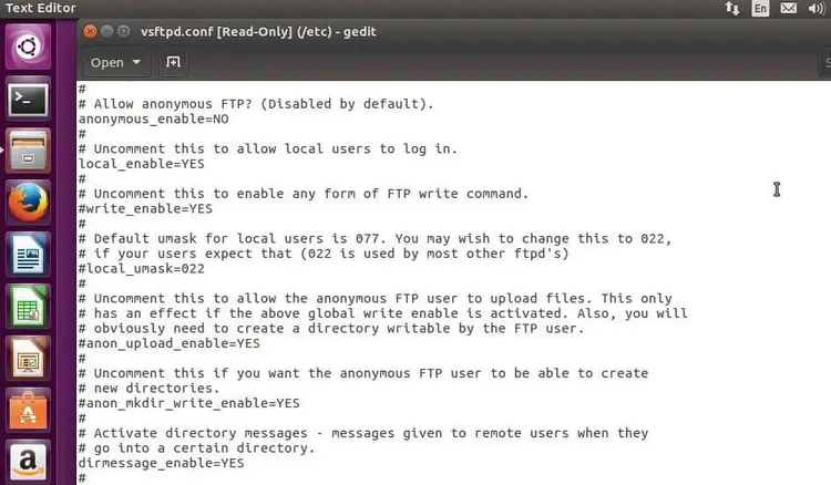 Glimpse at the vsftpd.conf file Glimpse at the vsftpd.conf file