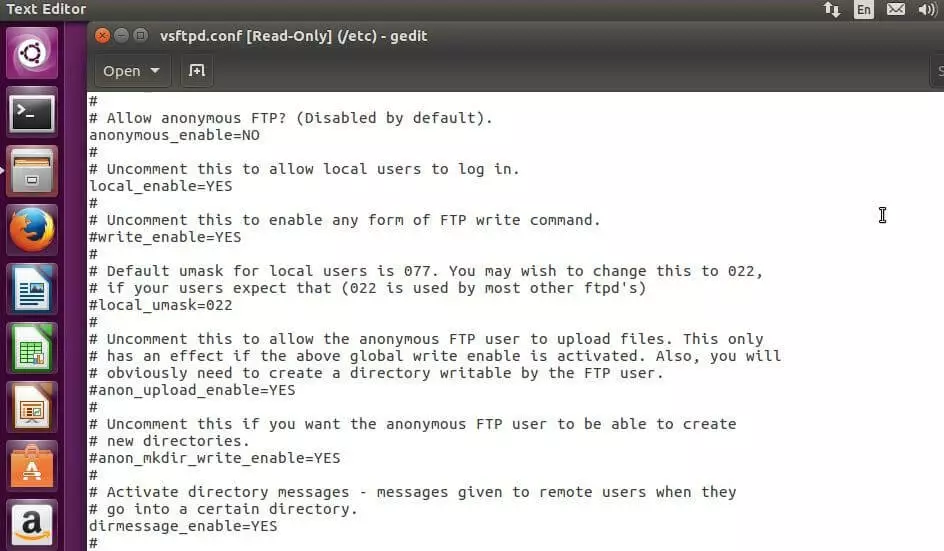 Image: Glimpse at the vsftpd.conf file