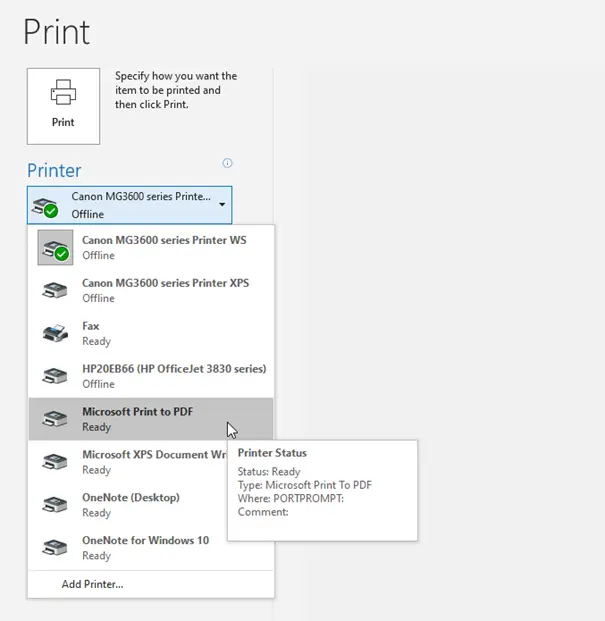 Outlook printer options Image: Outlook printer options