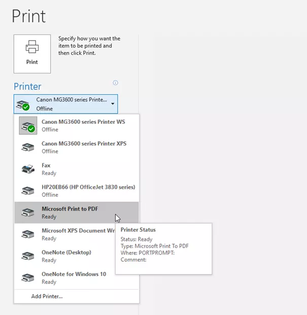 Outlook printer options Outlook printer options