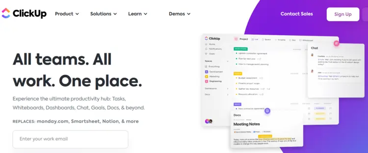 Screenshot of the ClickUp website Screenshot of the ClickUp website