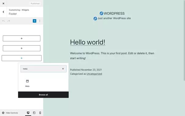 Image: Select meta widget in the WordPress Customizer