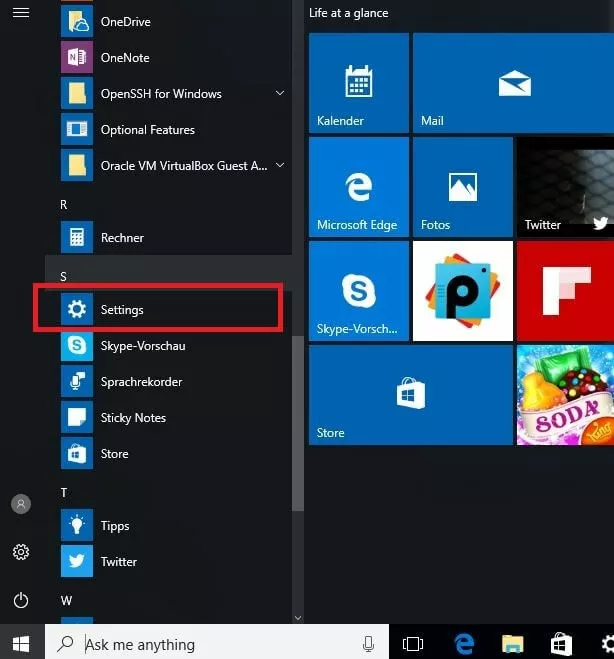 Image: Windows 10 start menu