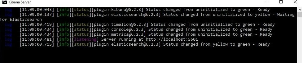 Image: Windows 10 command line: Kibana server initialization