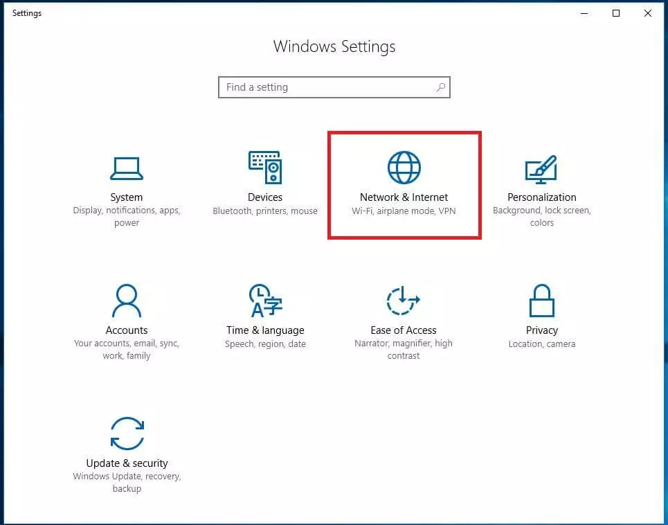 Image: Windows 10 settings: “Network & Internet”