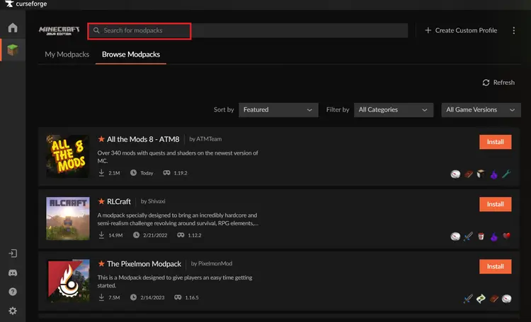 Curse Forge overview Curse Forge overview