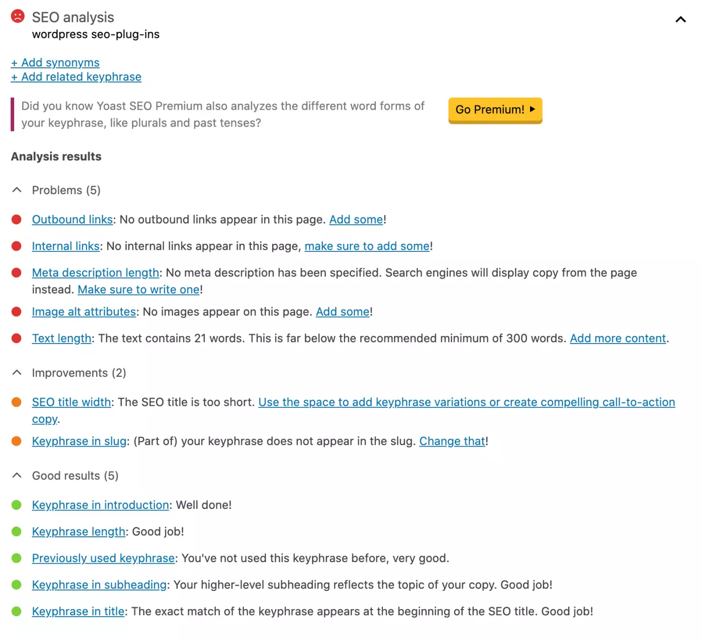 Image: The traffic light system of the Yoast WordPress SEO plug-in