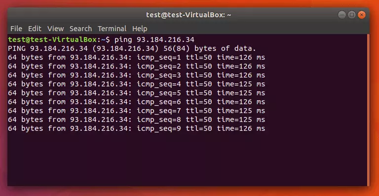 Image: Continuous ping in Linux terminal