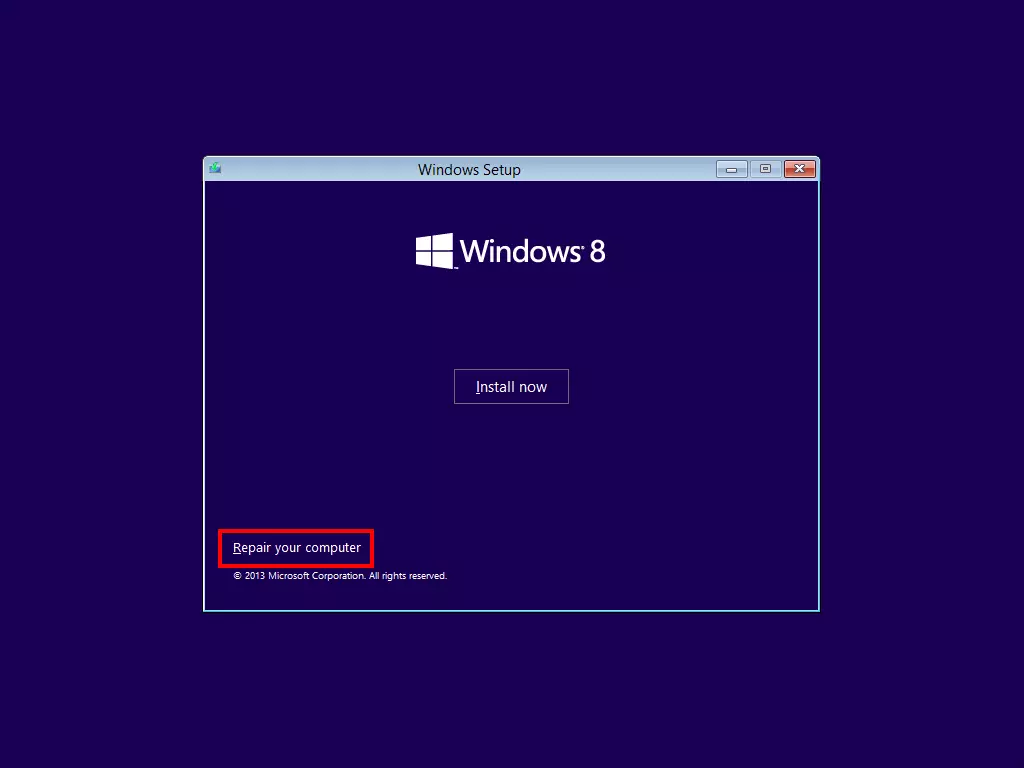 Image: Windows 8 DVD – start screen with computer repair options