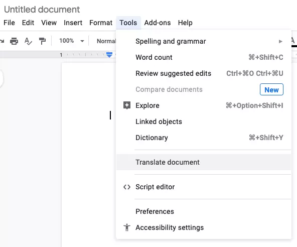 Image: Google Docs translation function