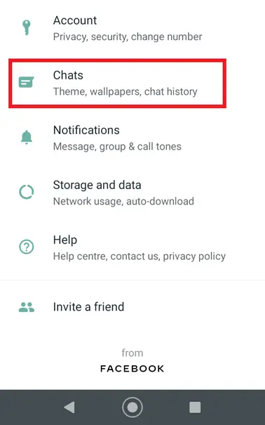 WhatsApp menu “Chats” WhatsApp menu “Chats”
