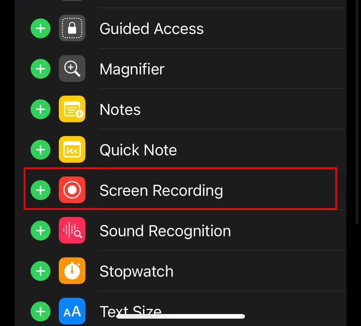 Image: iOS controls – screen recording