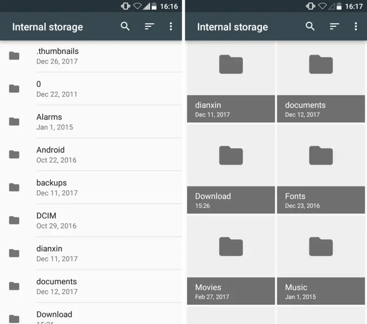Android file manager: List and grid view Android file manager: List and grid view