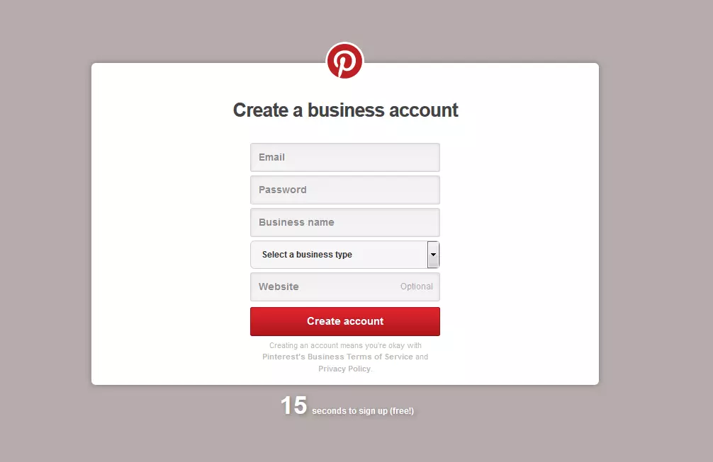 Image: Homepage: set up a business account with Pinterest