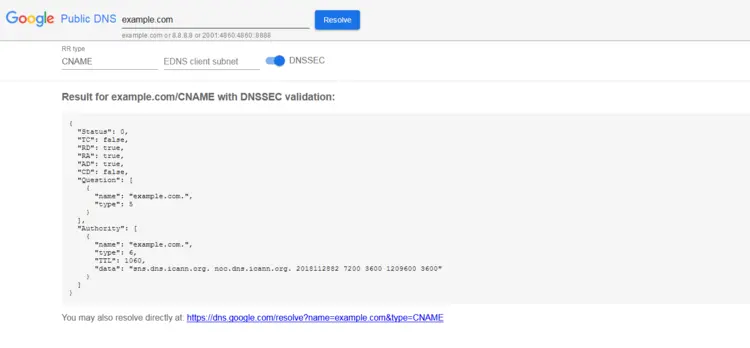 CNAME check with Google’s Public DNS CNAME check with Google’s Public DNS