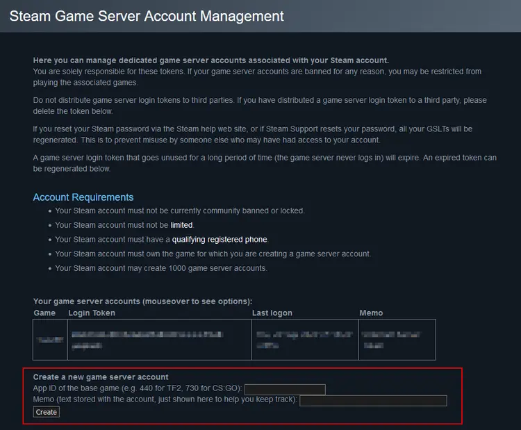 Screenshot of the Steam player account management screen Screenshot of the Steam player account management screen