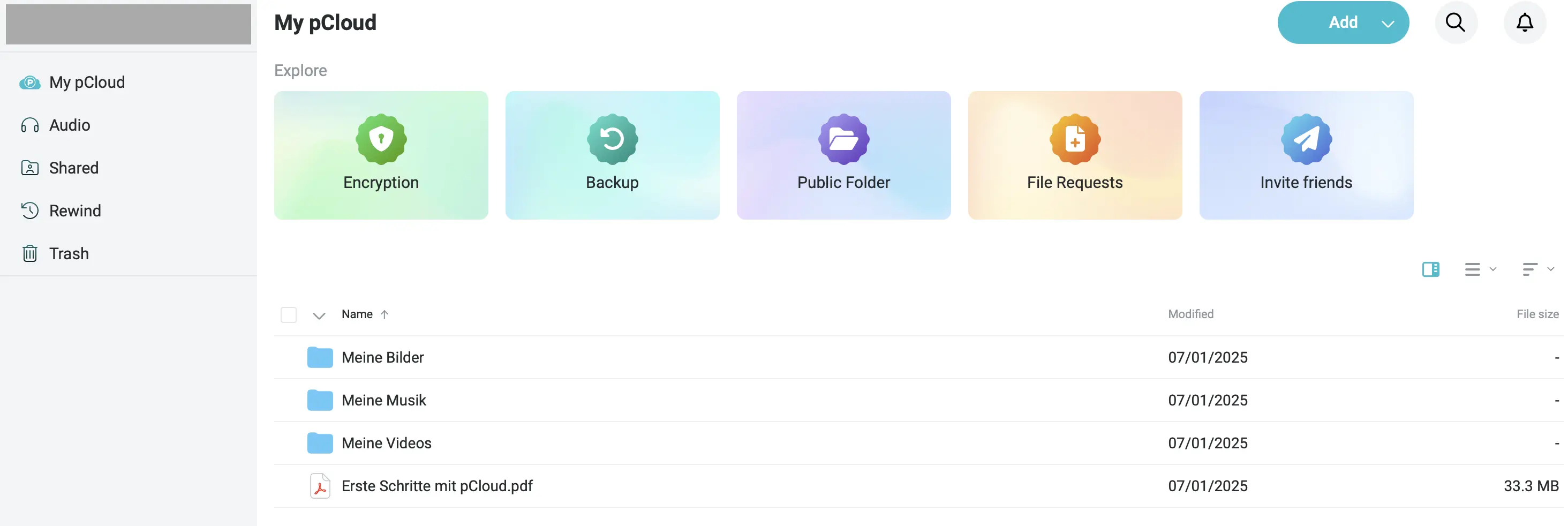 Image: pCloud: Dashboard of the web app