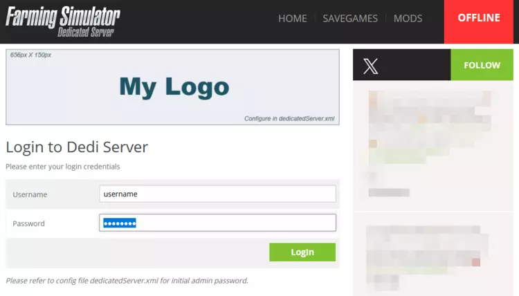 FS25 server: Login to the web interface FS25 server: Login to the web interface