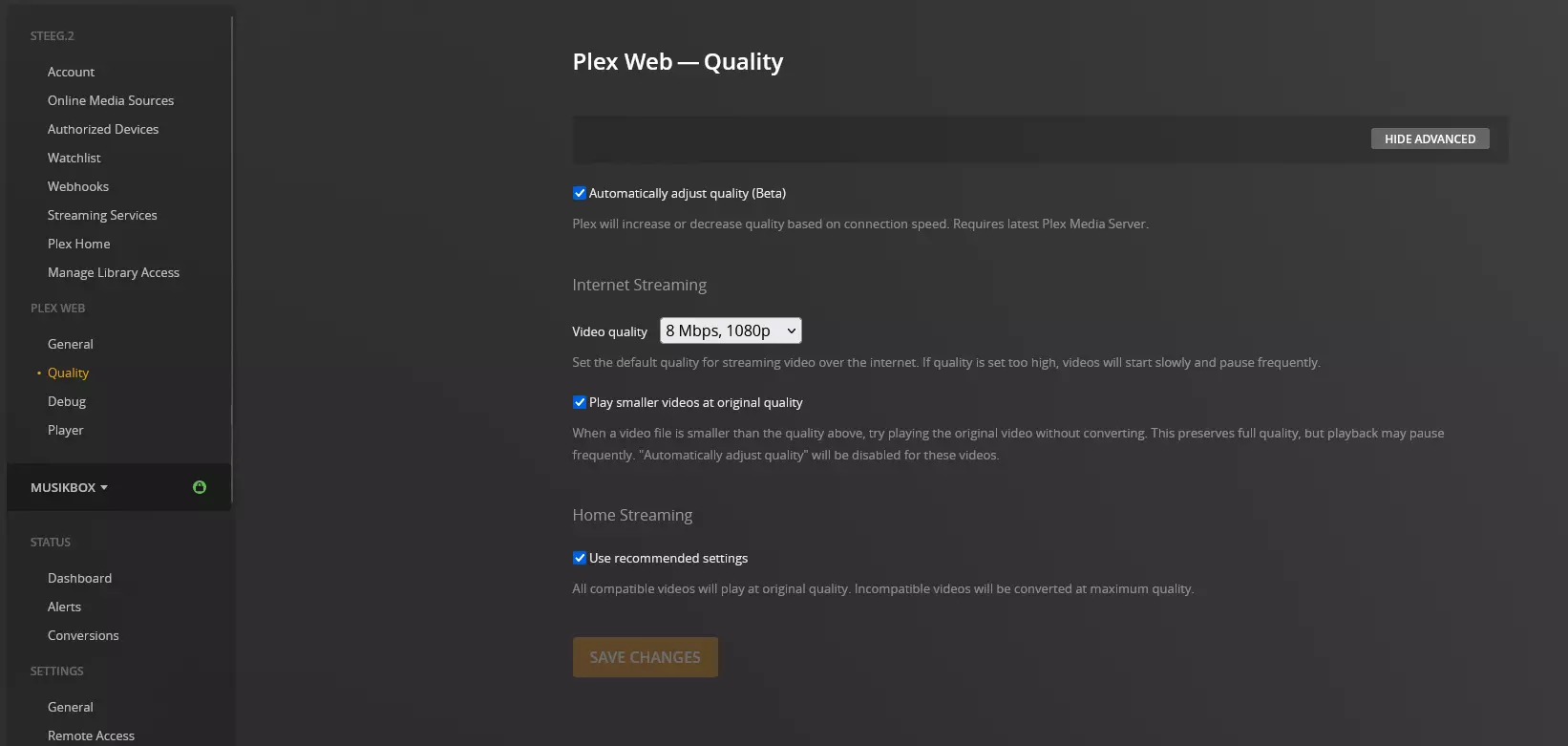 Plex web app video quality settings Plex web app video quality settings