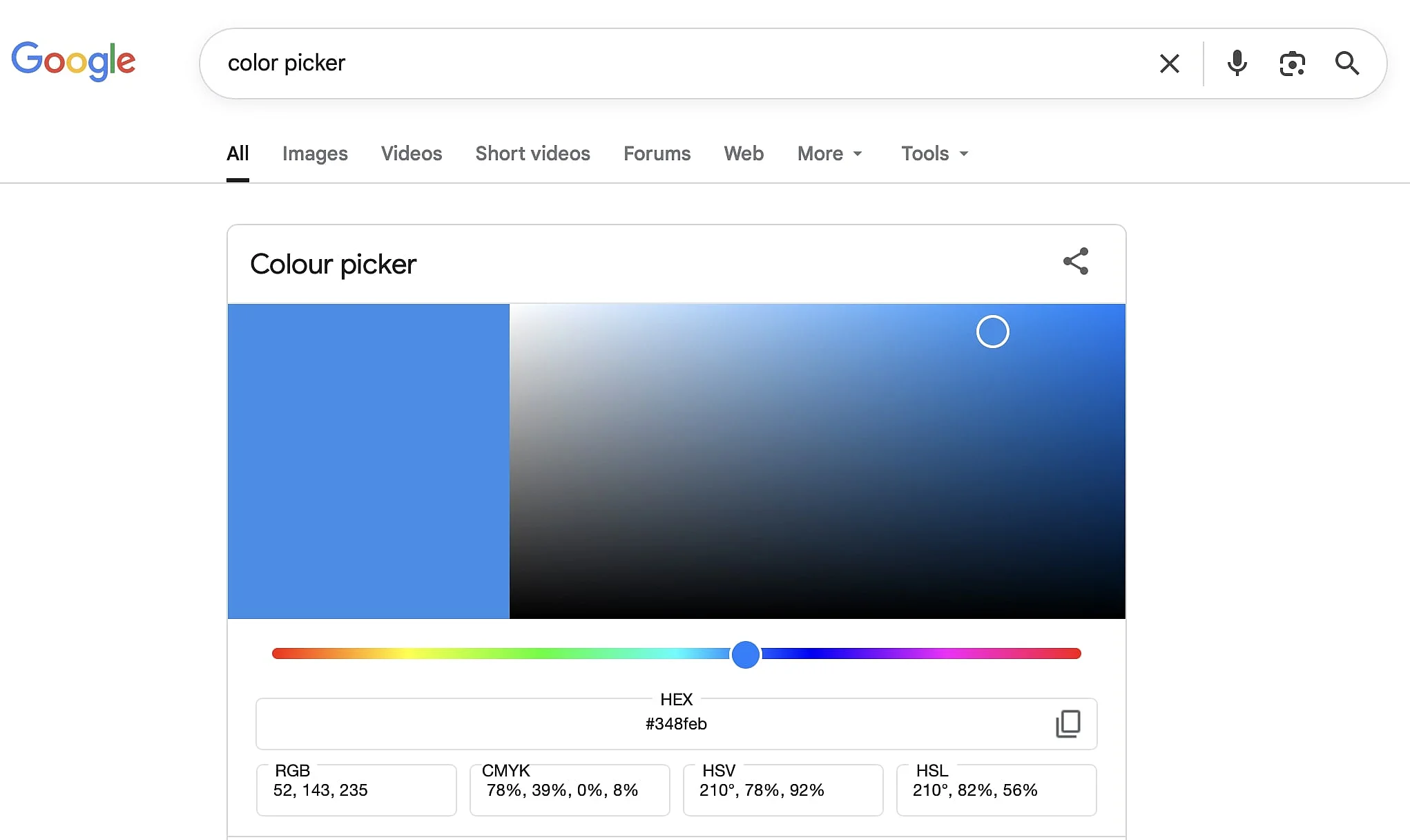 Color picker in the Google search engine Image: Color picker in the Google search engine