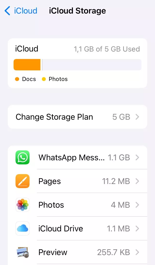 Image: Screenshot of “iCloud Storage” on iPhone