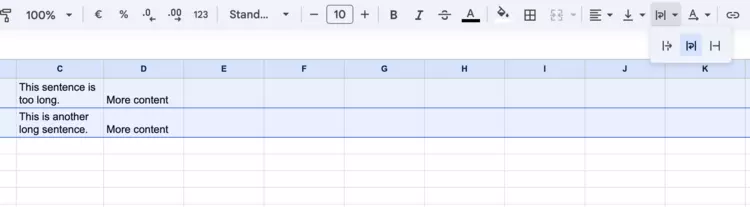 Screenshot of automatic text wrapping in Google Sheets Screenshot of automatic text wrapping in Google Sheets