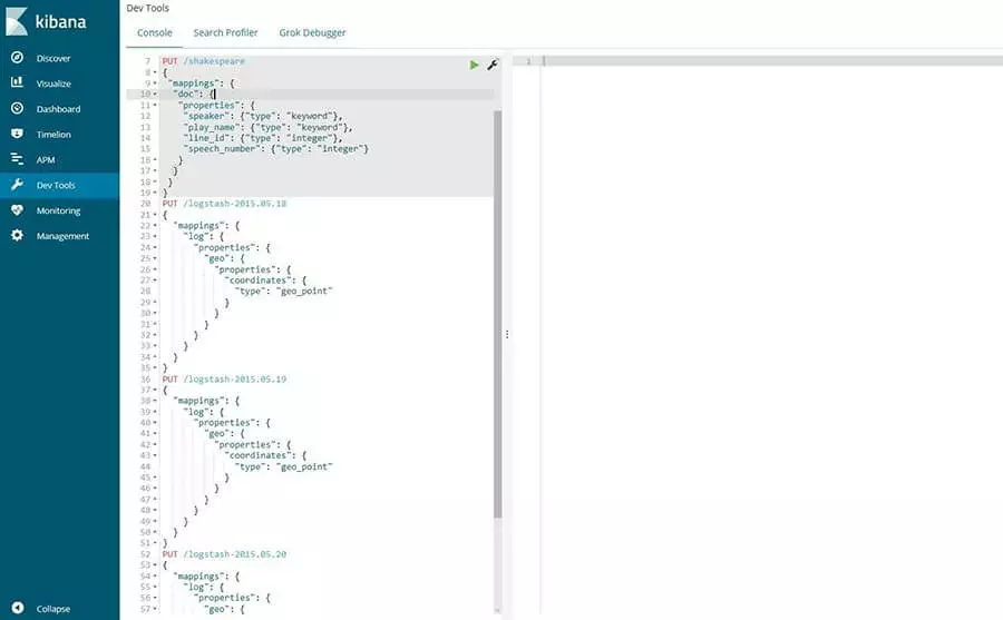 Image: Kibana console: inputting database mappings