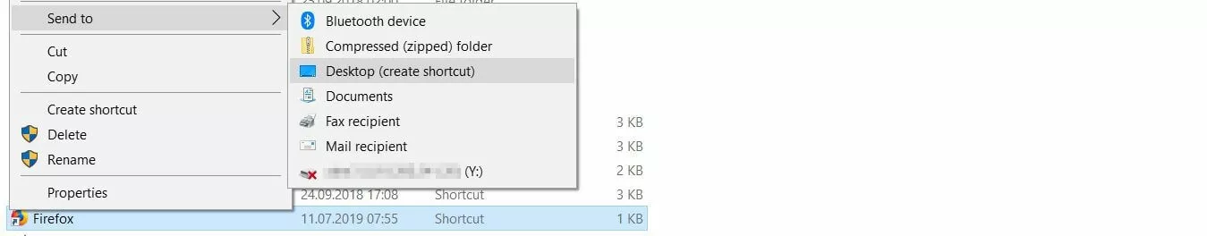 Image: Windows 10: creating a desktop shortcut