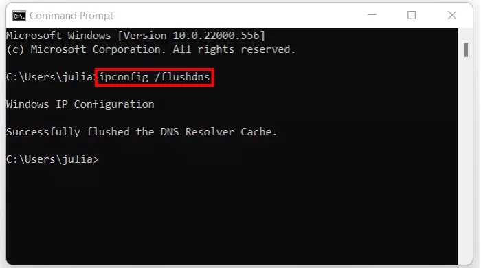 Image: Windows 11: Clear DNS cache via command prompt