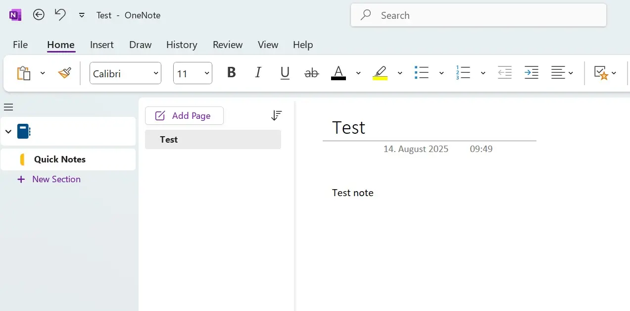Image: Screenshot of OneNote