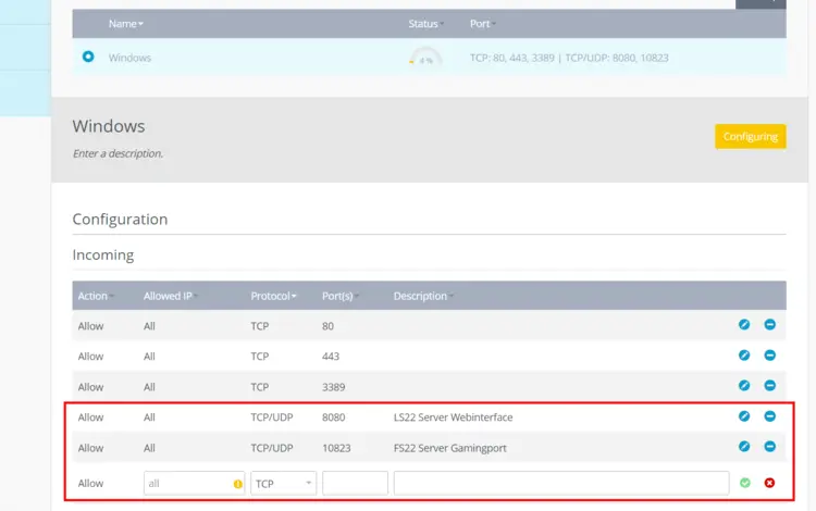 Server release port in IONOS Cloud Panel Server release port in IONOS Cloud Panel