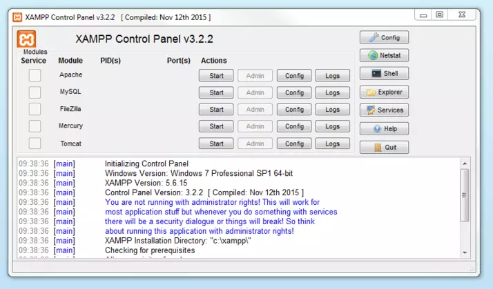 XAMPP Control Panel XAMPP Control Panel