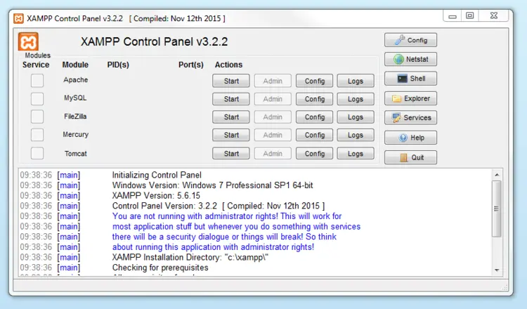 XAMPP Control Panel XAMPP Control Panel