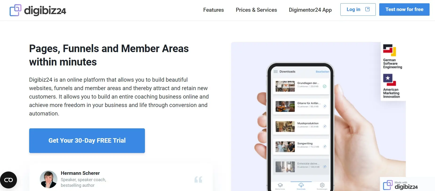 Screenshot of the Online Platform Digibiz24 website Image: Screenshot of the Online Platform Digibiz24 website