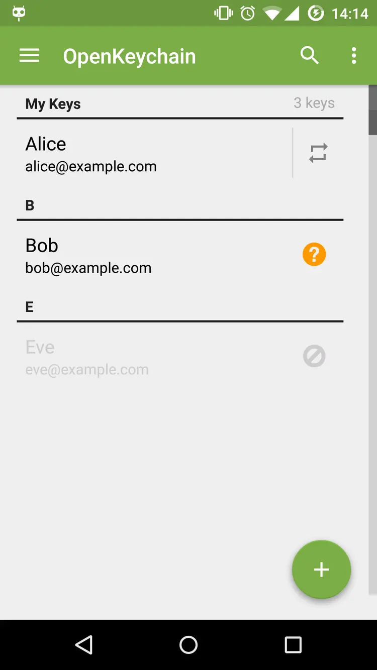 OpenKeychain user interface OpenKeychain user interface