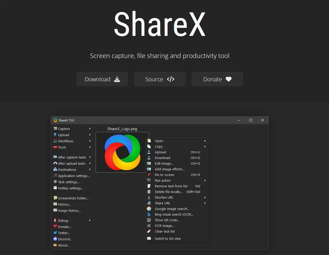 Image: Screenshot tool ShareX website
