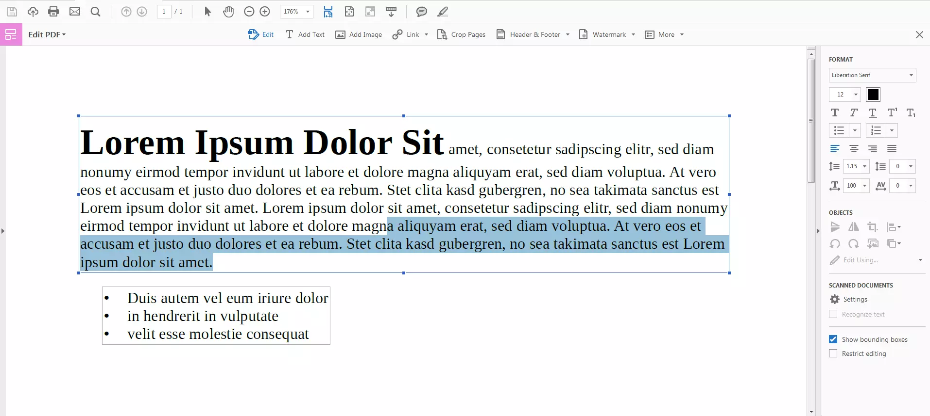 Image: Editing functions in Acrobat Pro DC