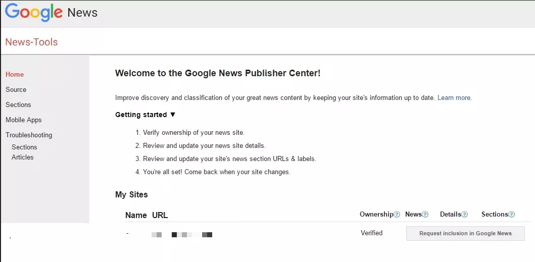 Image: Home Page of the Google News Publisher Center
