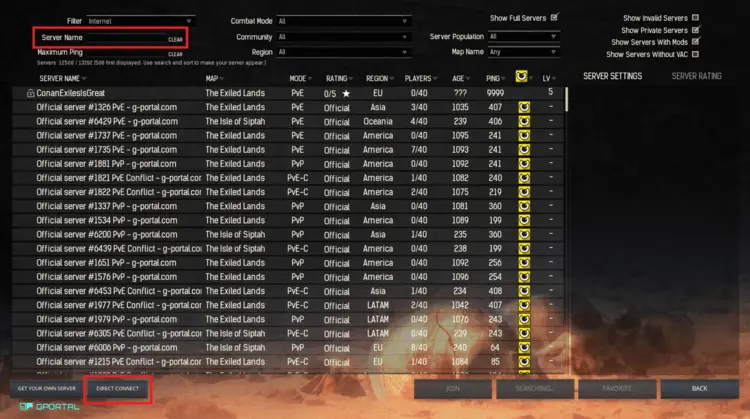 Server list in Conan Exiles Server list in Conan Exiles