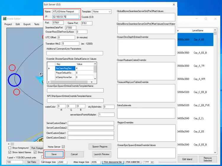 Island editor: Window “Edit Server” Island editor: Window “Edit Server”