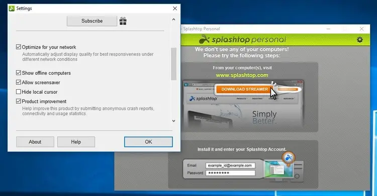 settings menu of Splashtop Personal settings menu of Splashtop Personal