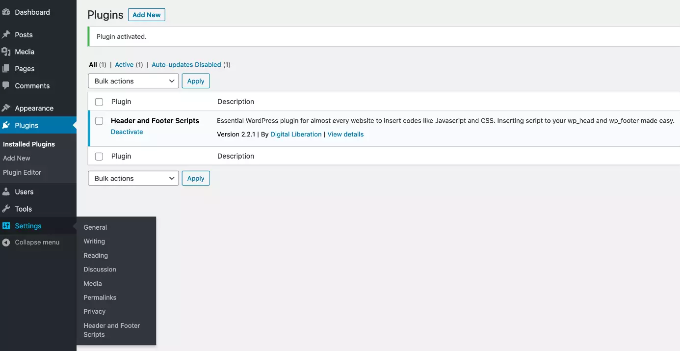 Image: Navigate to your Header and Footer Scripts plugin