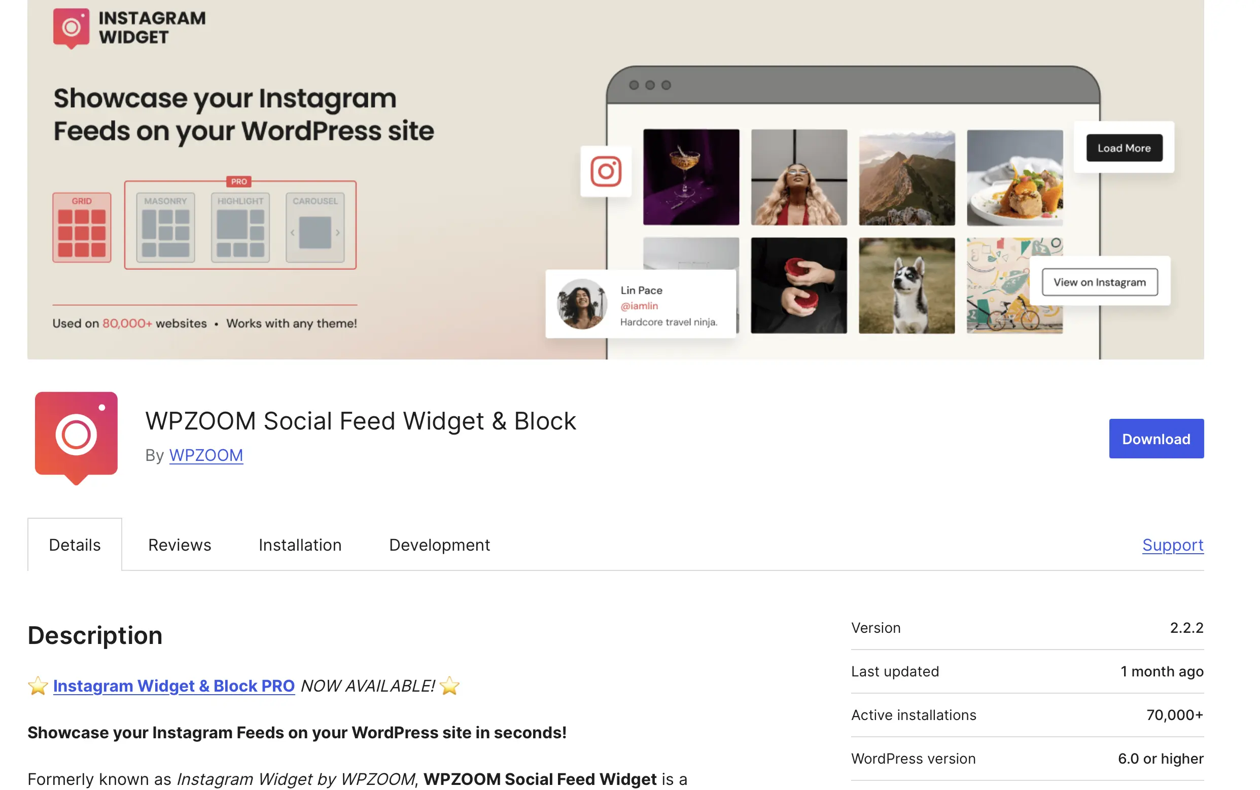 WPZOOM Social Feed Widget & Block in WordPress Plugin Store Image: WPZOOM Social Feed Widget & Block in WordPress Plugin Store