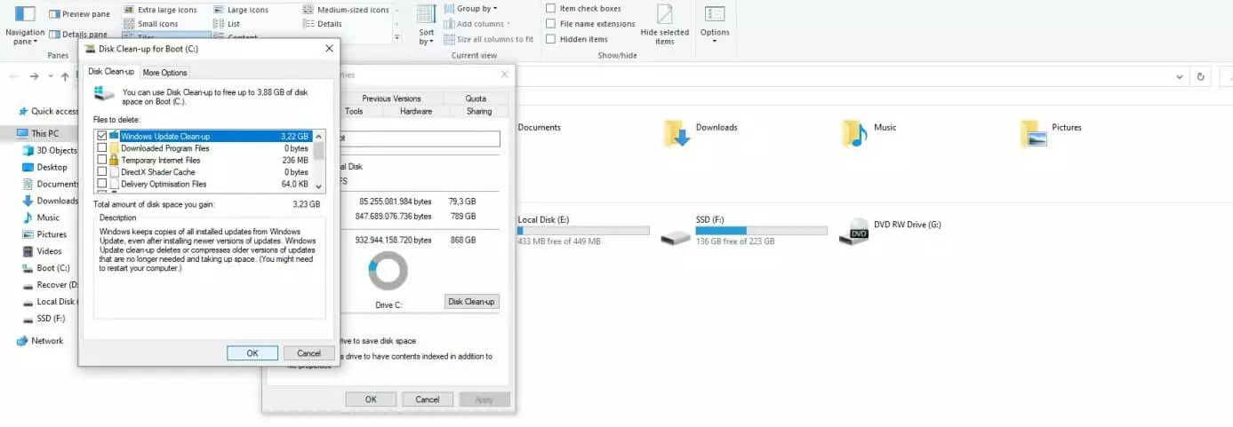 Image: Windows 10: Disk Cleanup of “system files”