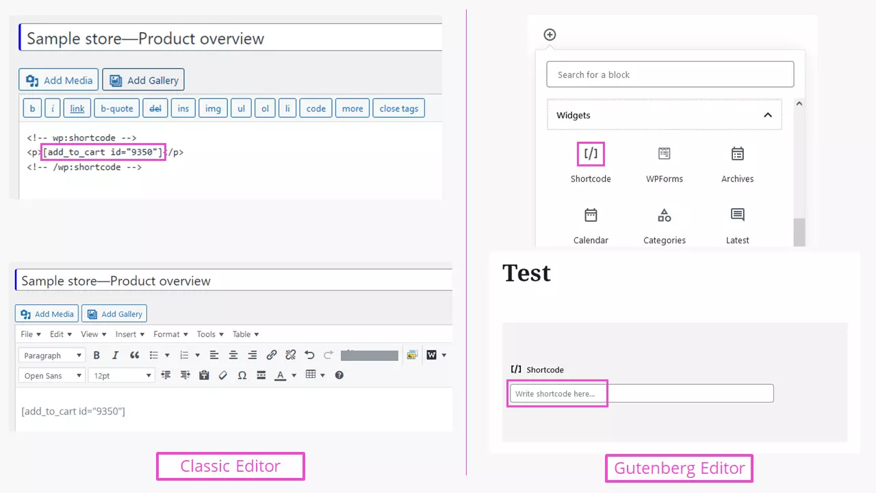 Image: WooCommerce shortcodes: Insert with Classic and Gutenberg Editors