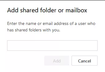 Outlook on the web: “Add shared folder or mailbox” Outlook on the web: “Add shared folder or mailbox”