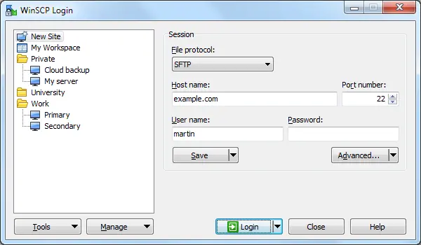 Connecting WinSCP to a web server Connecting WinSCP to a web server