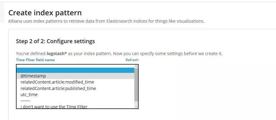 Image: Kibana: time filter configuration menu for the logstash* pattern