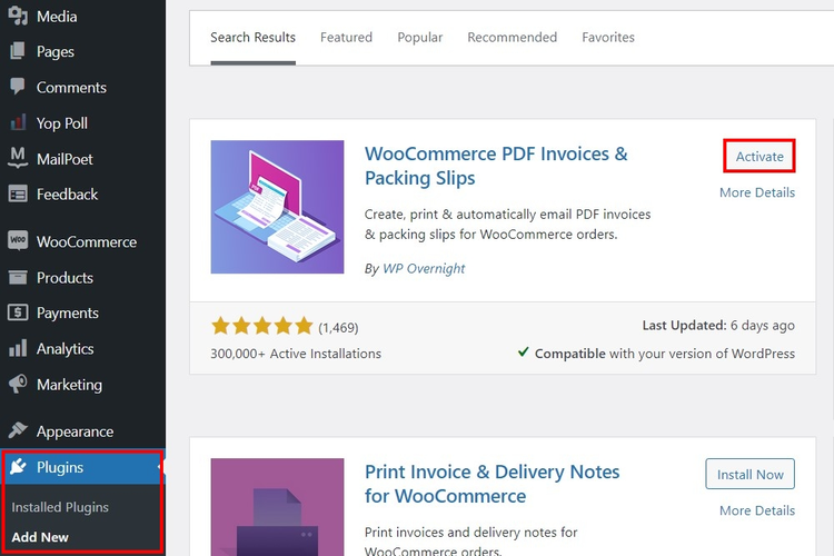 Screenshot of the plugins page in the WordPress backend Screenshot of the plugins page in the WordPress backend